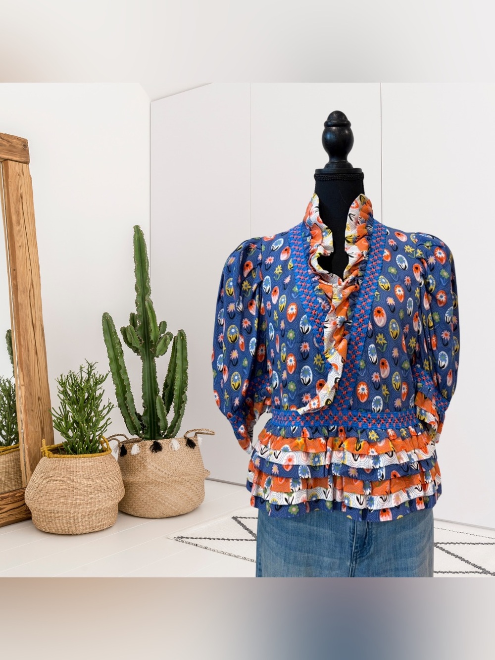 Celia B Alice Floral Crochet Trim Ruffle Peplum Top